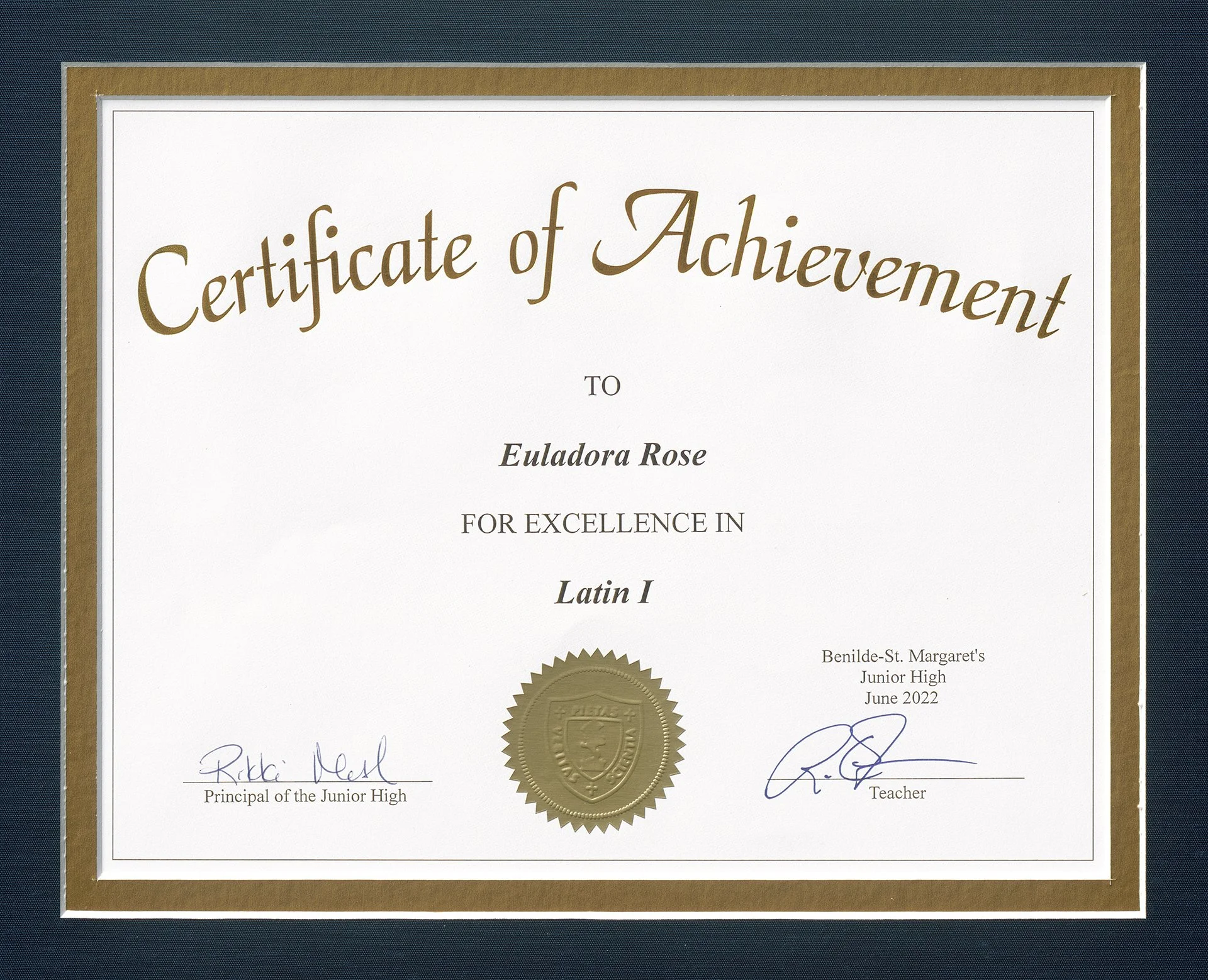 Benidle St. Margaret's Certificate of Achievement