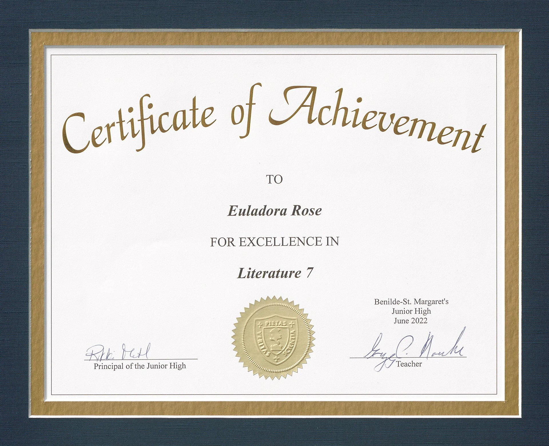 Benidle St. Margaret's Certificate of Achievement