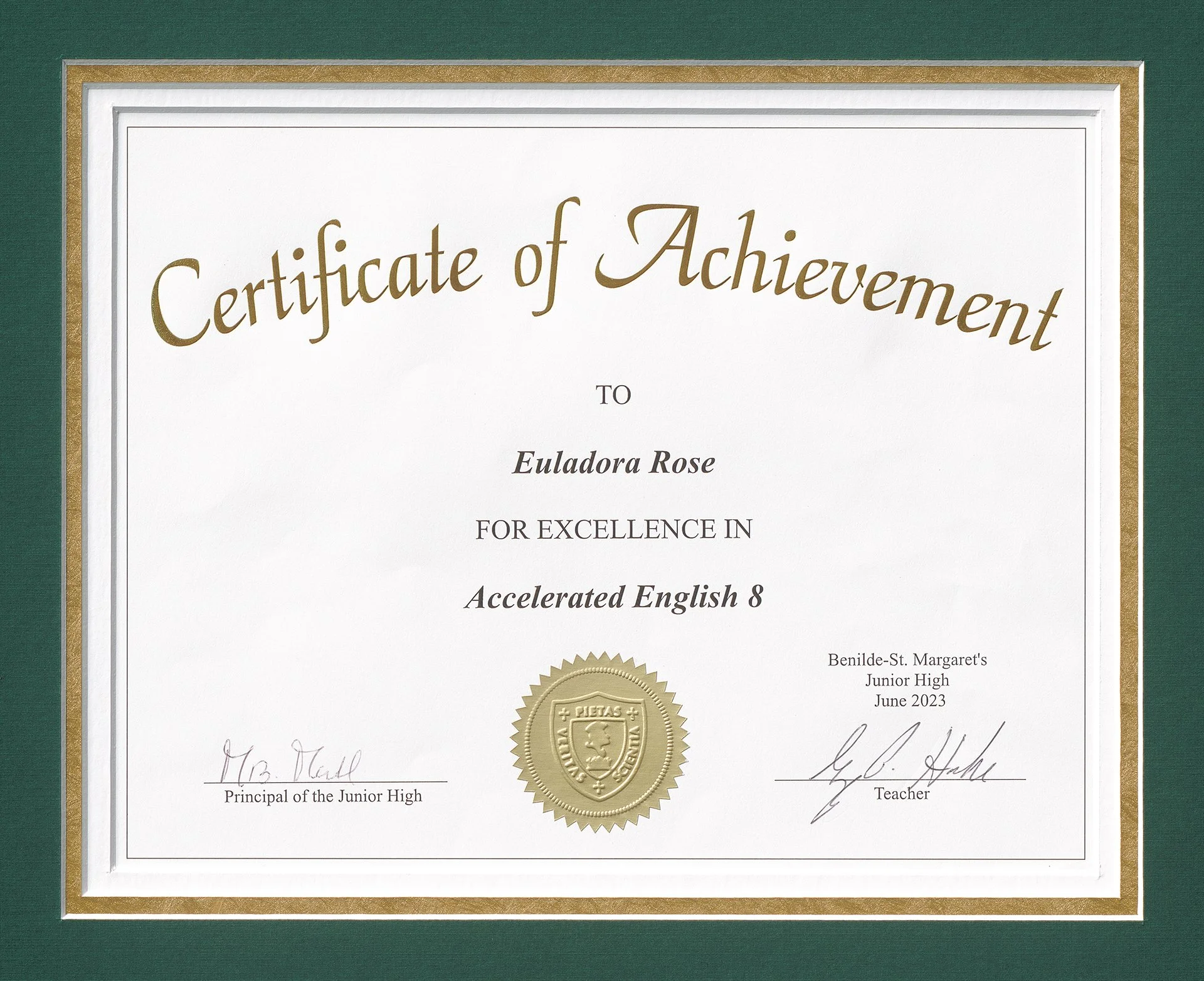 Benidle St. Margaret's Certificate of Achievement