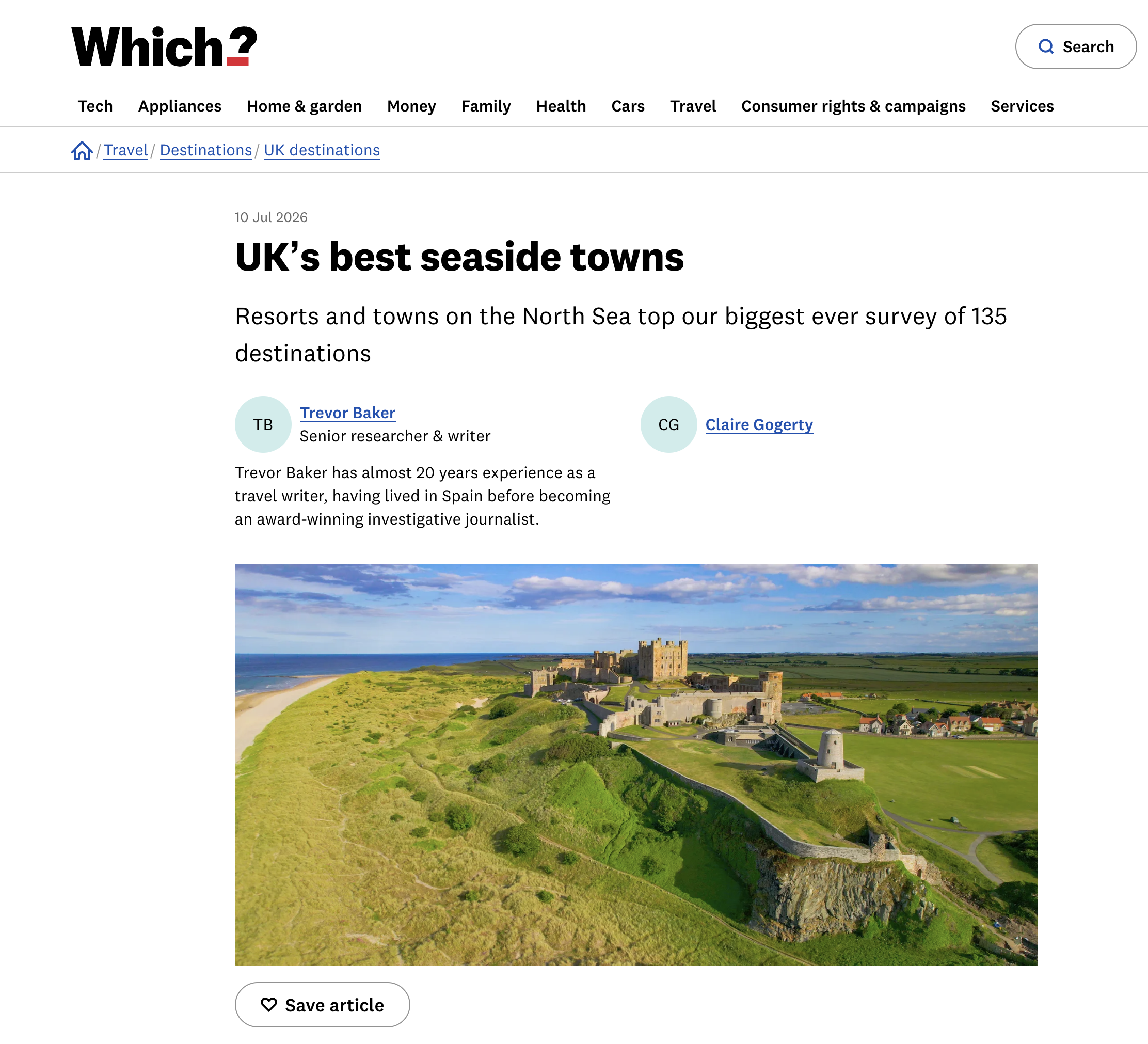 Screen shot of the Which? Survey YJ best seaside towns