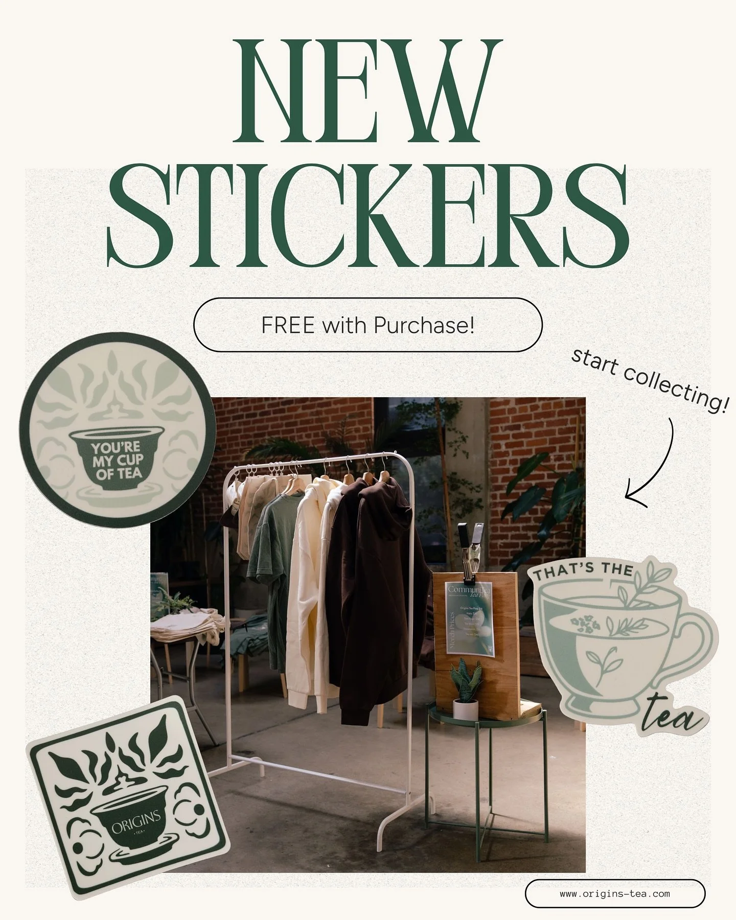 Need another reason to grab your Origins merch? You got it! WE HAVE STICKERS! 🫶🏼 3 new designs have been added to our collection. Get all 3 for FREE with any merch purchase from now through November 30th! Visit www.origins-tea.com to shop 🤍