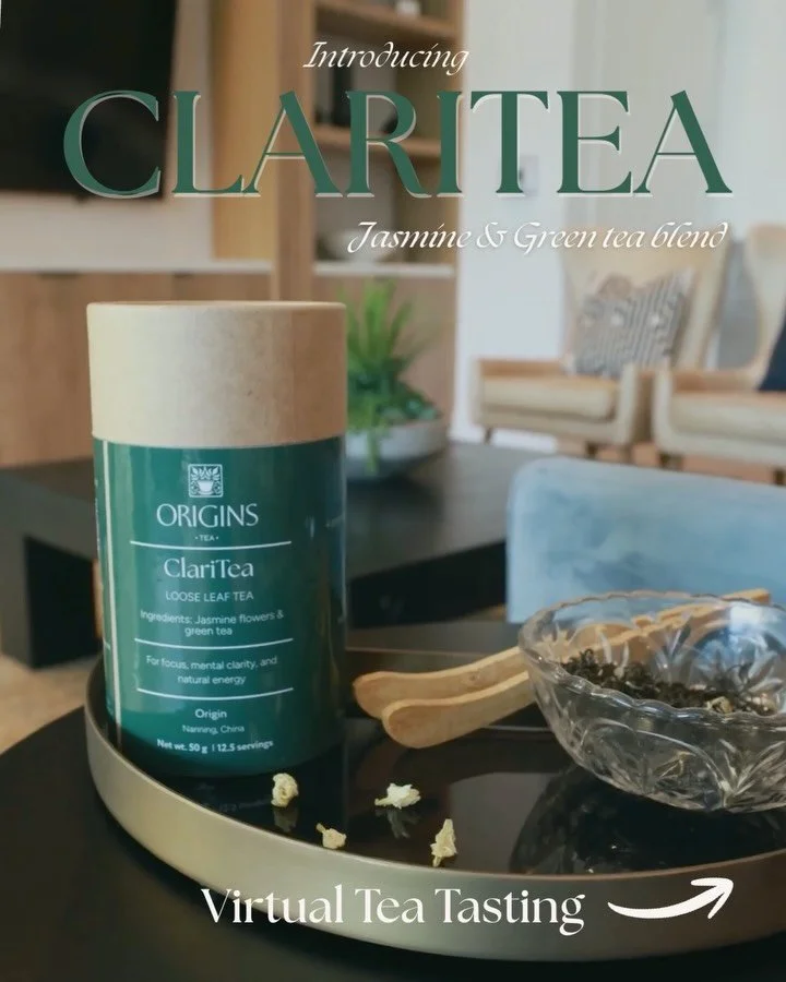 Taste the Cup of Culture 🍵 Introducing the Origins Tea ClariTea blend ⬇️

✨ ClariTea is a jasmine and green tea blend that reflects its name: to bring you mental clarity and focus!
🪷 The floral scent of the tea will instantly make you feel uplifted