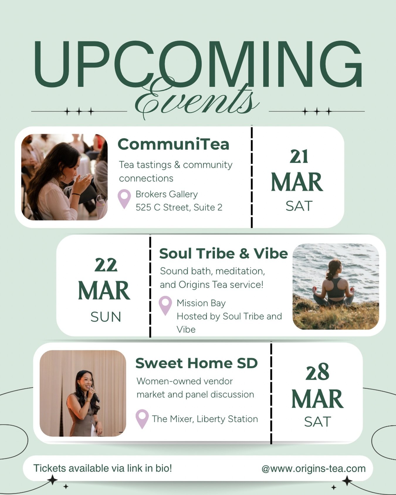 Spring into March with our upcoming tea events 🫖🍀 mark your calendars! You don&rsquo;t want to miss these ⬇️

Saturday 3/21: CommuniTea 🫂 our most-loved tea event is back! Join us at @brokersgallery for an afternoon of intentional connections and 