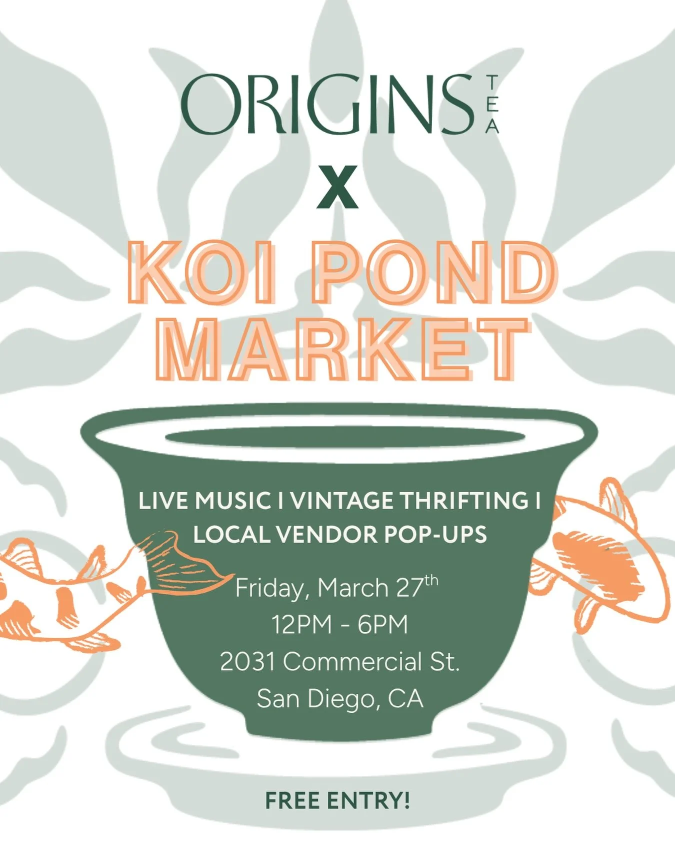 THIS FRIDAY❣️Origins Tea will be joining @thekoipondmarket from 12-6PM! Featuring local businesses, artists, and vintage thrifting! 🛒 Stop by our booth to sample the Core Four tea blends and grab some tea to take home 🫖 Entry is FREE! Bring your fr