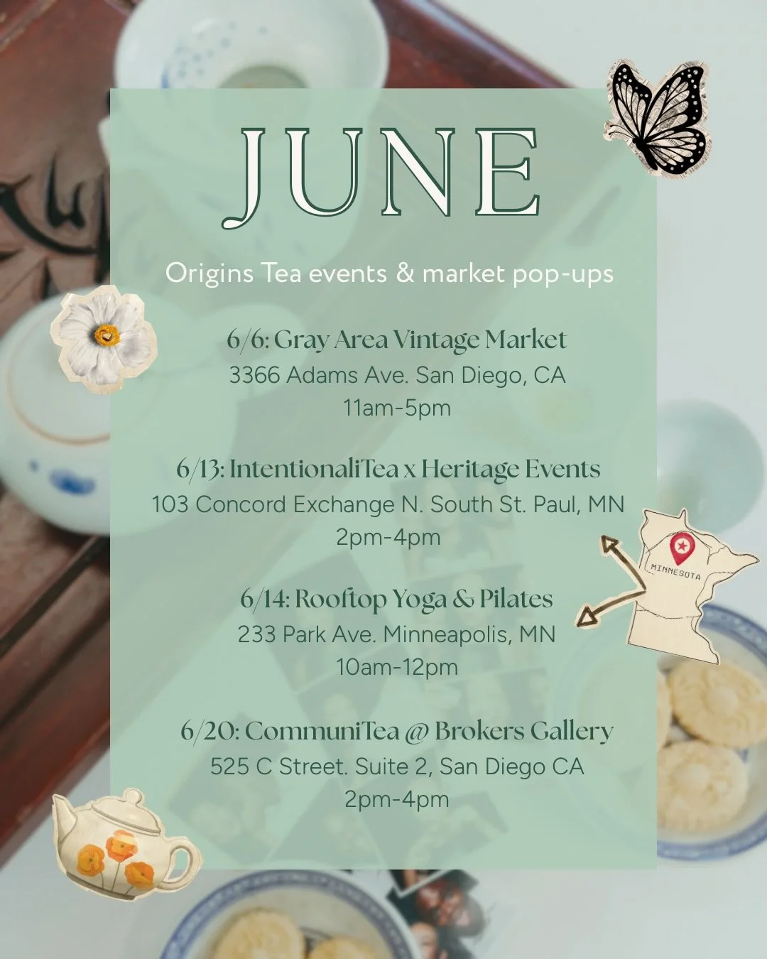 Summer is off to a beauTEAful start ❤️&zwj;🔥🫖 We&rsquo;re splitting time between SoCal and Minnesota this month 🫶🏼 so excited to spend more quality time with our BesTeas in the Twin Cities 🫂catch us at local markets, pop-ups, and tea ceremonies 