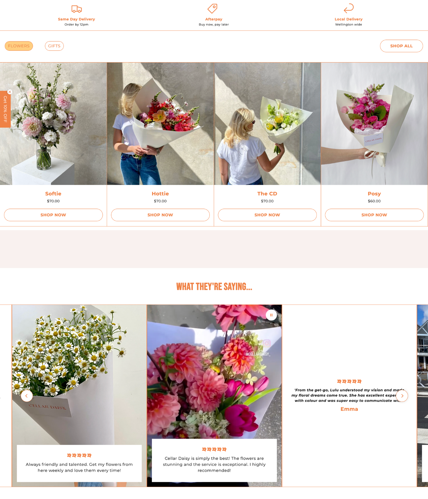 Website homepage with an image of a man holding a pink flower over his face, and a section featuring close-up of a woman's face with lips and cheek details, and a creamy textured product near her lips, promoting beauty or cosmetic services.