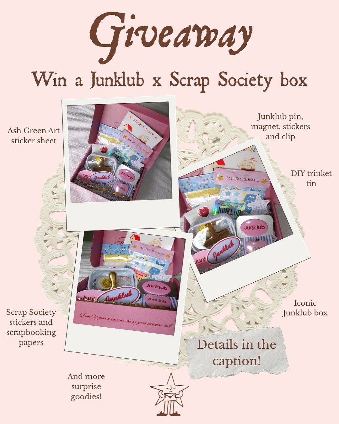 To celebrate the holiday season and the end of the year, we wanted to give away a Junklub x Scrap Society box, full of crafty goodies to get you started in the new year!

This giveaway is only open to Australia!🇦🇺

How to enter: 
☆ must be followin