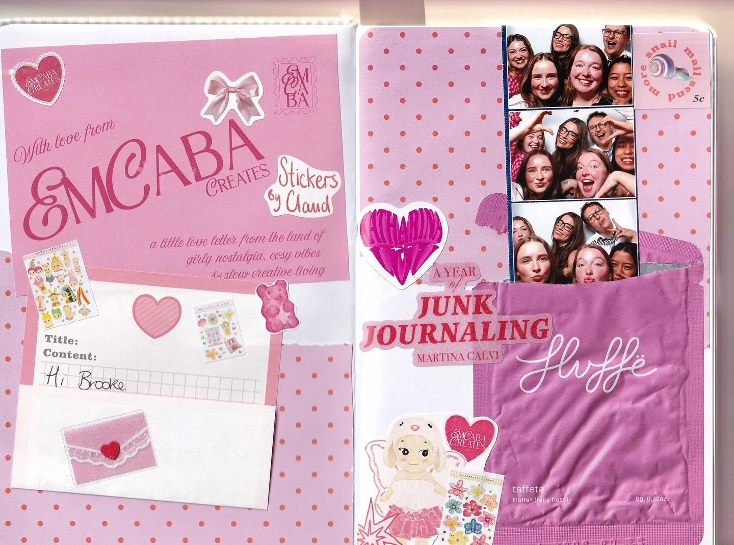 Recent journal spreads, catching up on our event with @martinamartian celebrating &lsquo;A Year of Junk Journaling&rsquo; last year⭐️💗
I attempted a monochrome spread (inspired by Martina&rsquo;s book prompt!) with an all pink moment and I fear I&rs