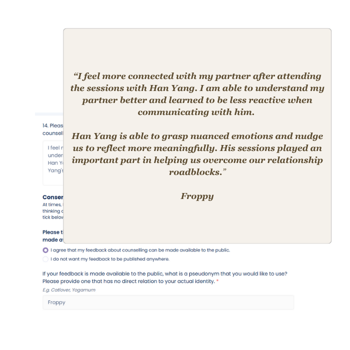 Client testimonial about improved communication after couples counselling sessions.