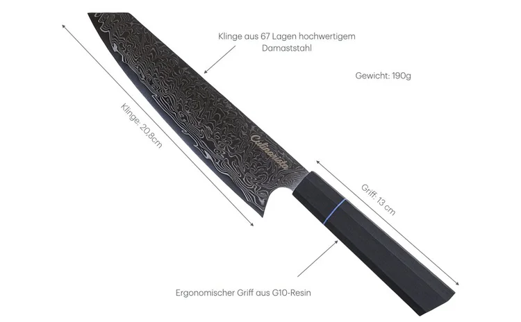 Culinarista Kiritsuke technische Details – 67 Lagen Damaststahl, 20 cm Klinge, G10 Griff