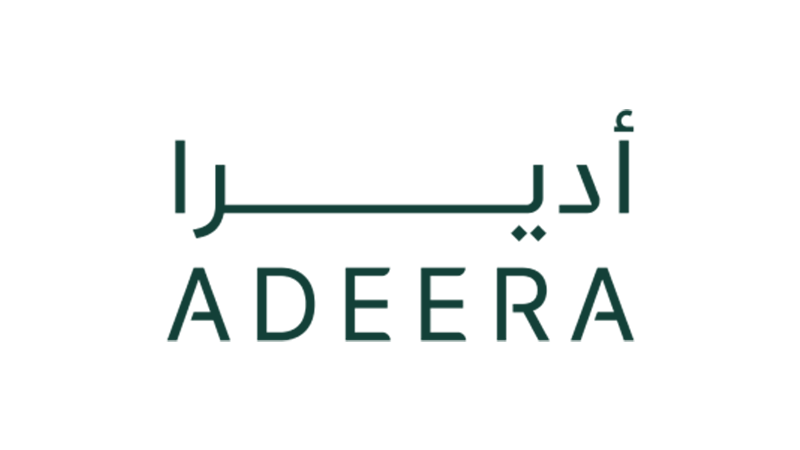 The image displays the name "ADEERA" in Arabic and Latin script, with the Arabic text above the English translation.