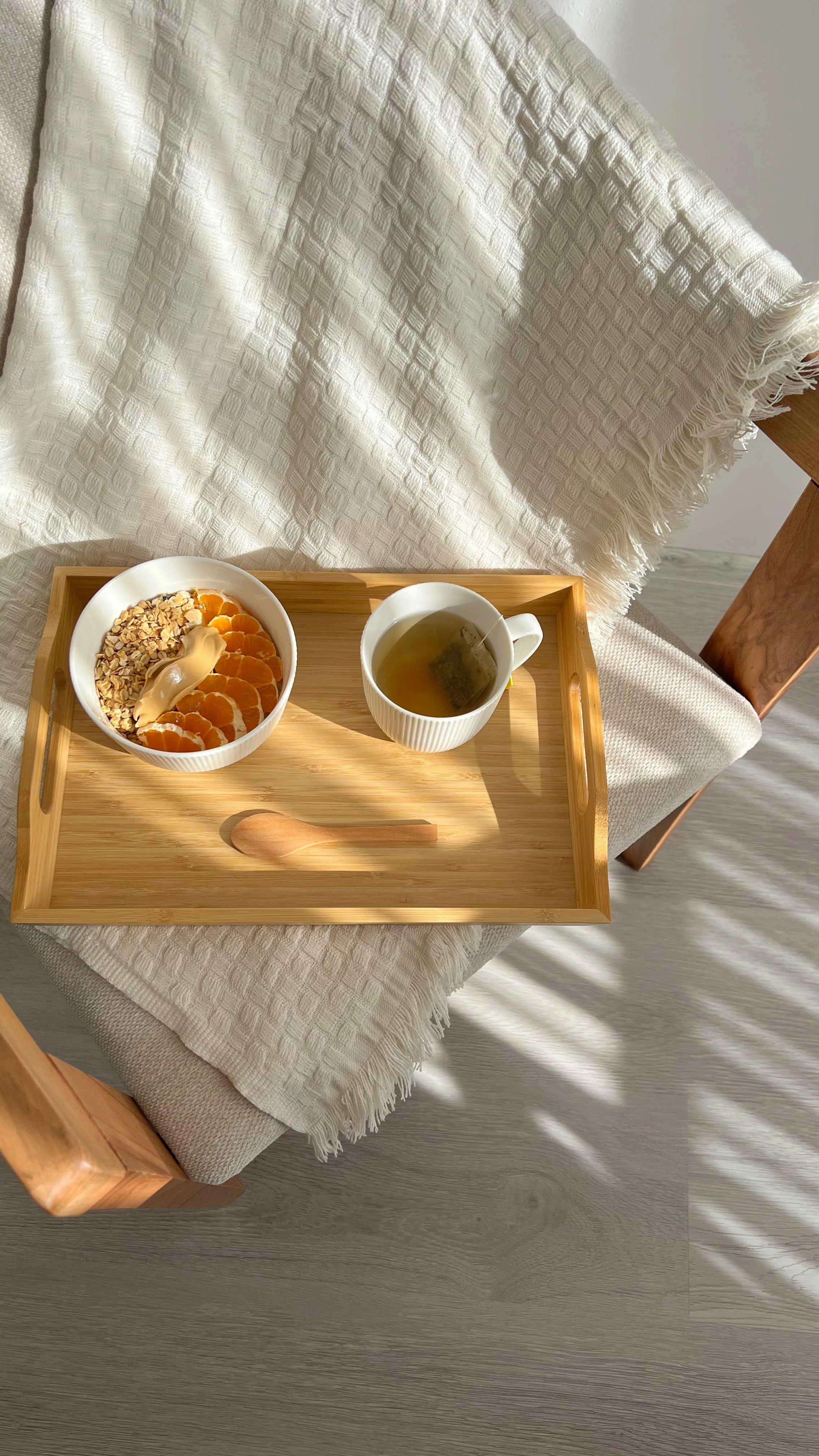 Nourishing breakfast with herbal tea representing a healthy, balanced approach to nutrition