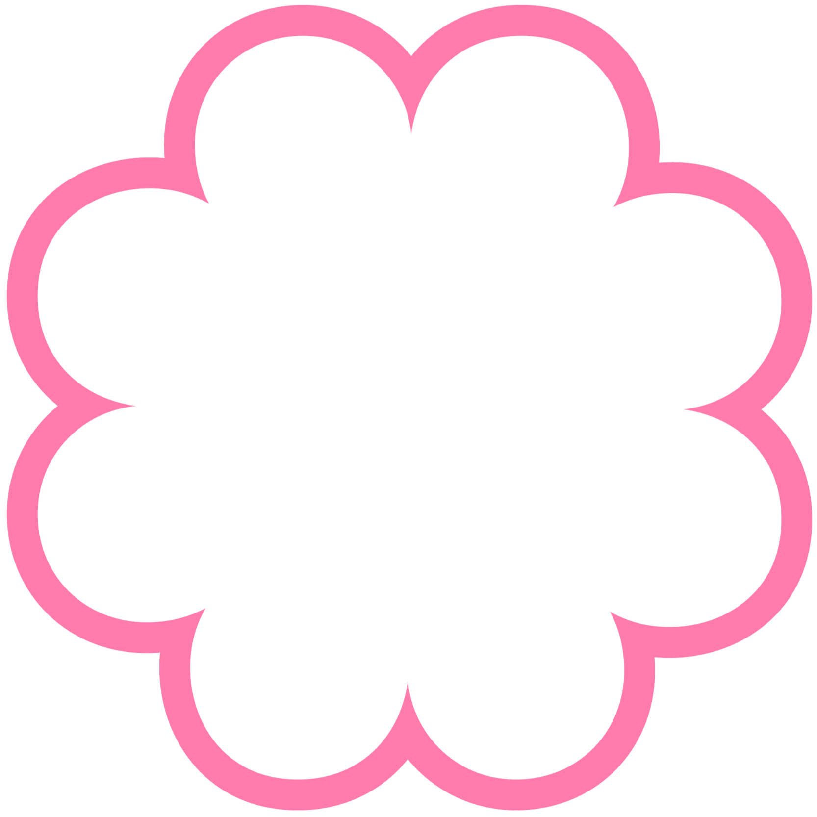A pink outline of a cloud with multiple rounded bumps surrounding a black background.