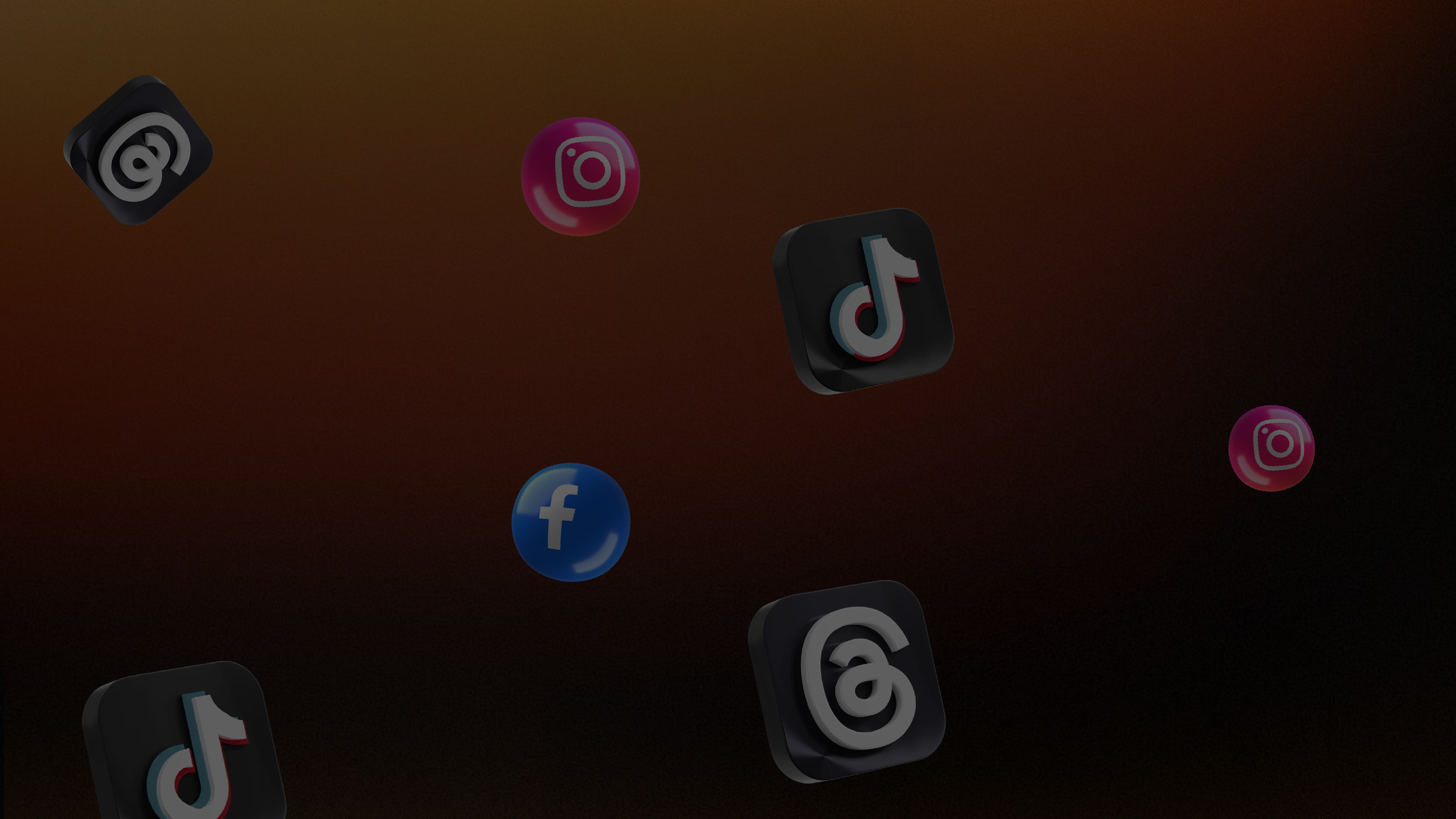 Floating icons of social media apps including TikTok, Facebook, Instagram, and Anchor on a dark gradient background.