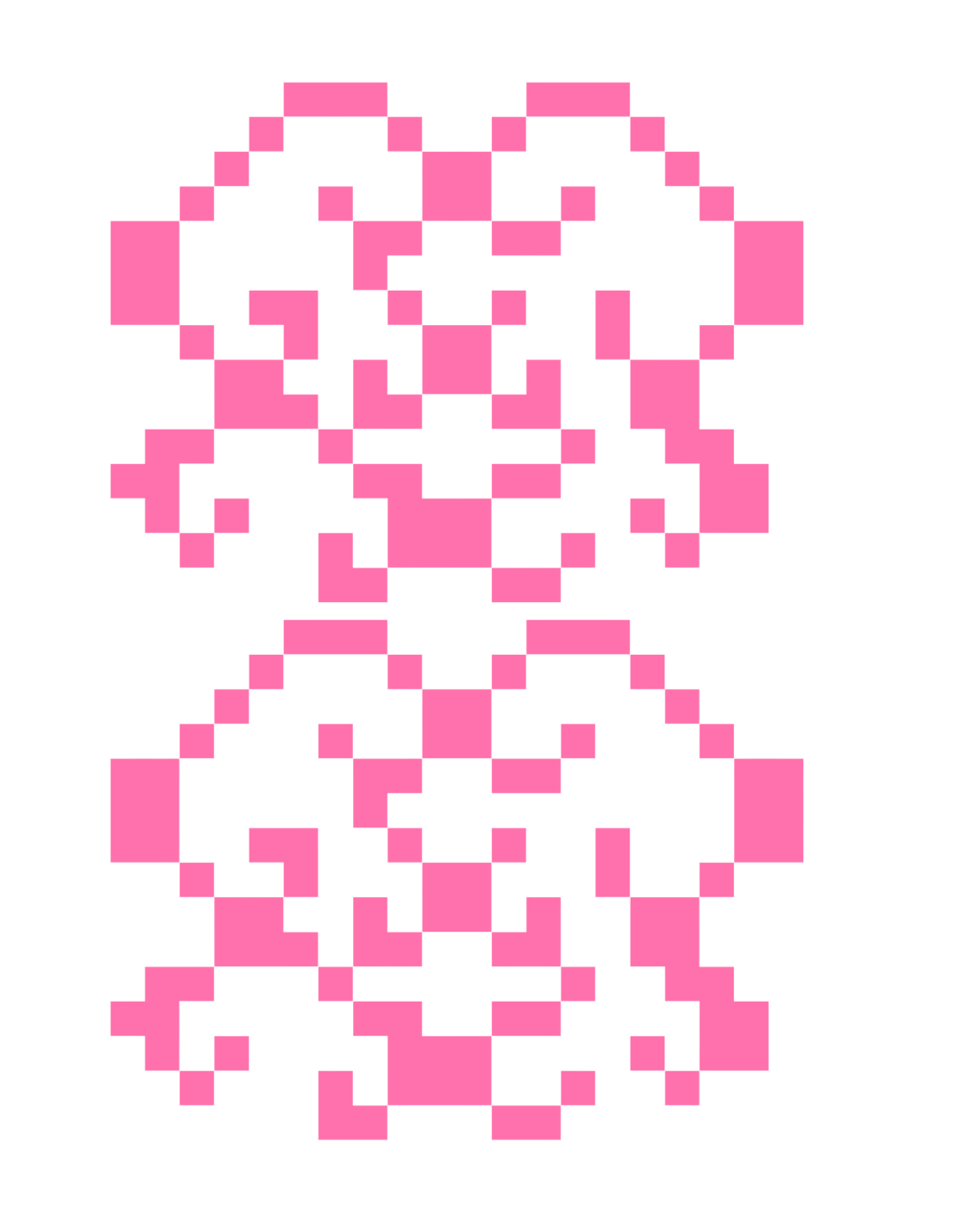 Pixelated illustration of a person with blonde hair, wearing a pink and purple outfit, with a speech bubble on the right side on a black background.