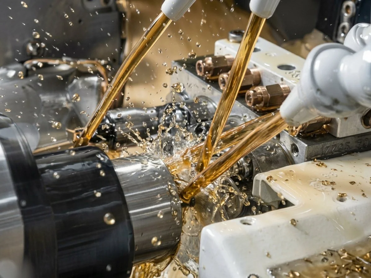 Close-up of a CNC Swiss-type lathe machining manufacturing precision parts.