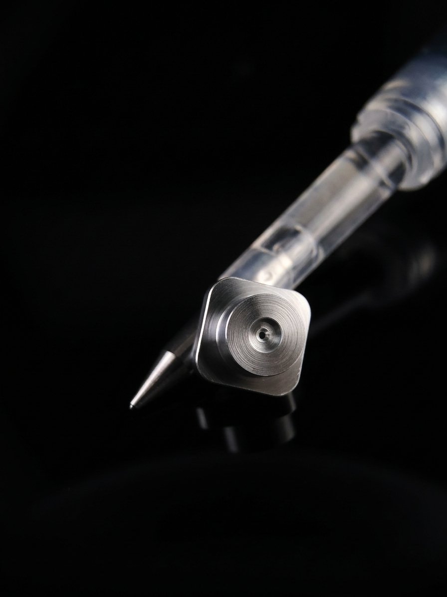 Close-up of a tiny highly precise part with a pen refill