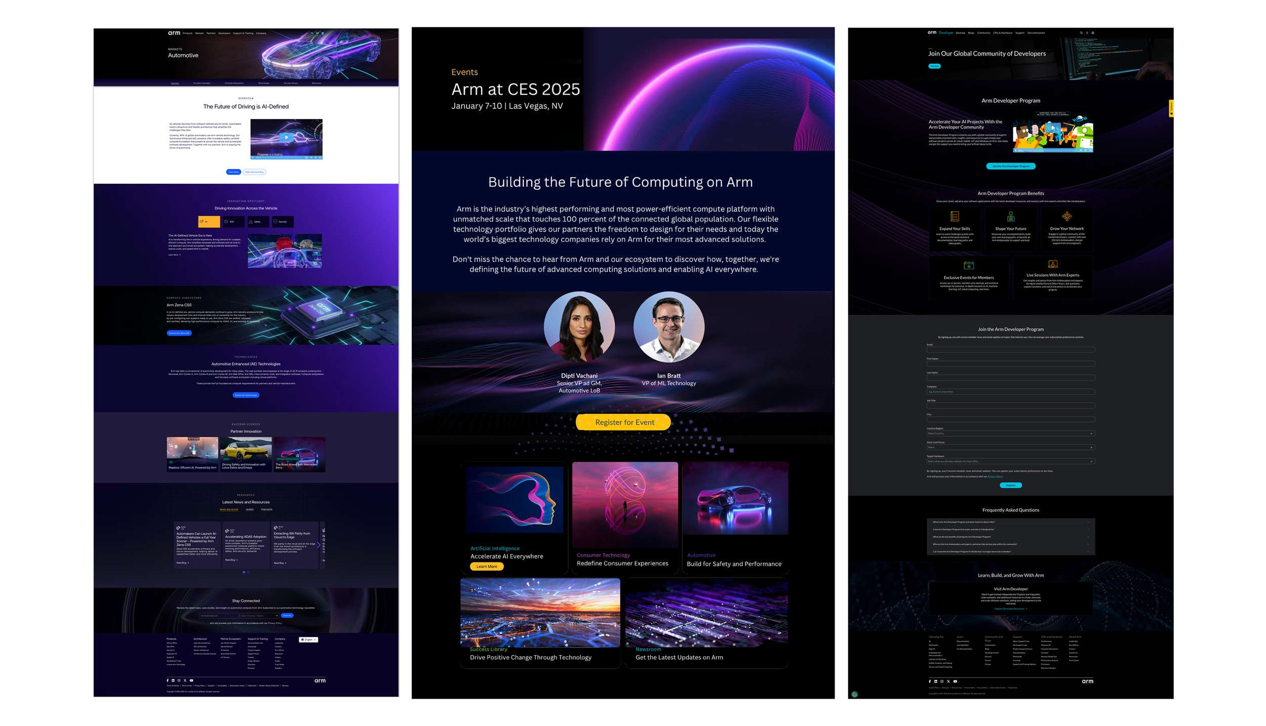 Arm websites and landing pages