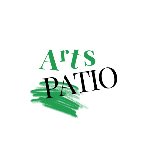 The image shows the logo for Arts Patio, with the words 'Arts' in green and 'Patio' in black, with a green paint stroke underneath.