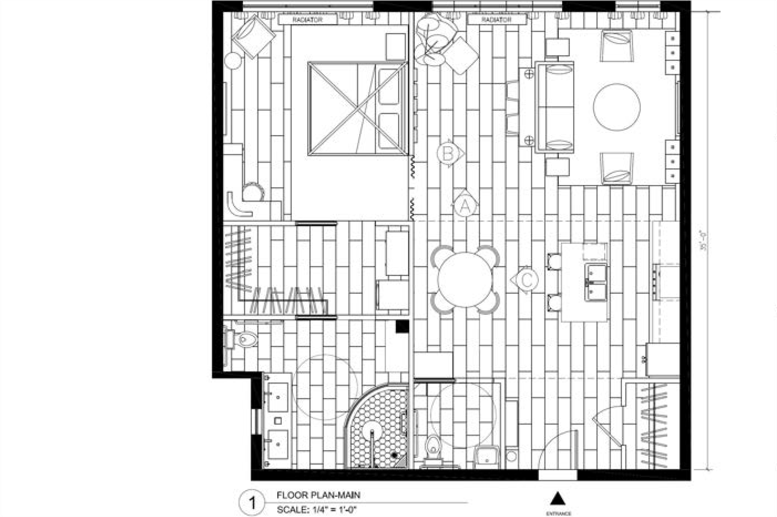 White background with AutoCAD lines sketching the floor plan of furniture in black