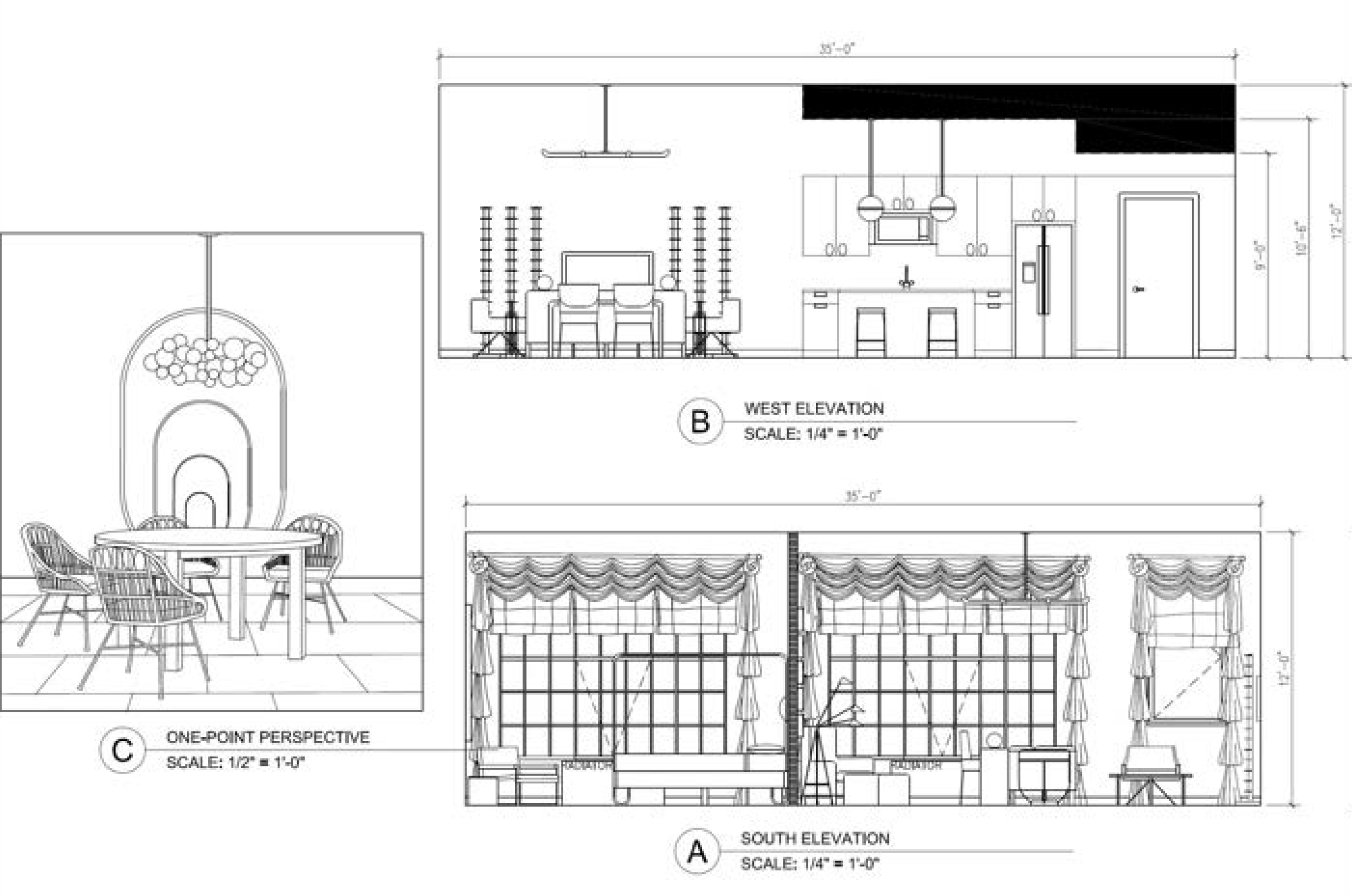 White background with AutoCAD lines sketching the floor plan of furniture in black