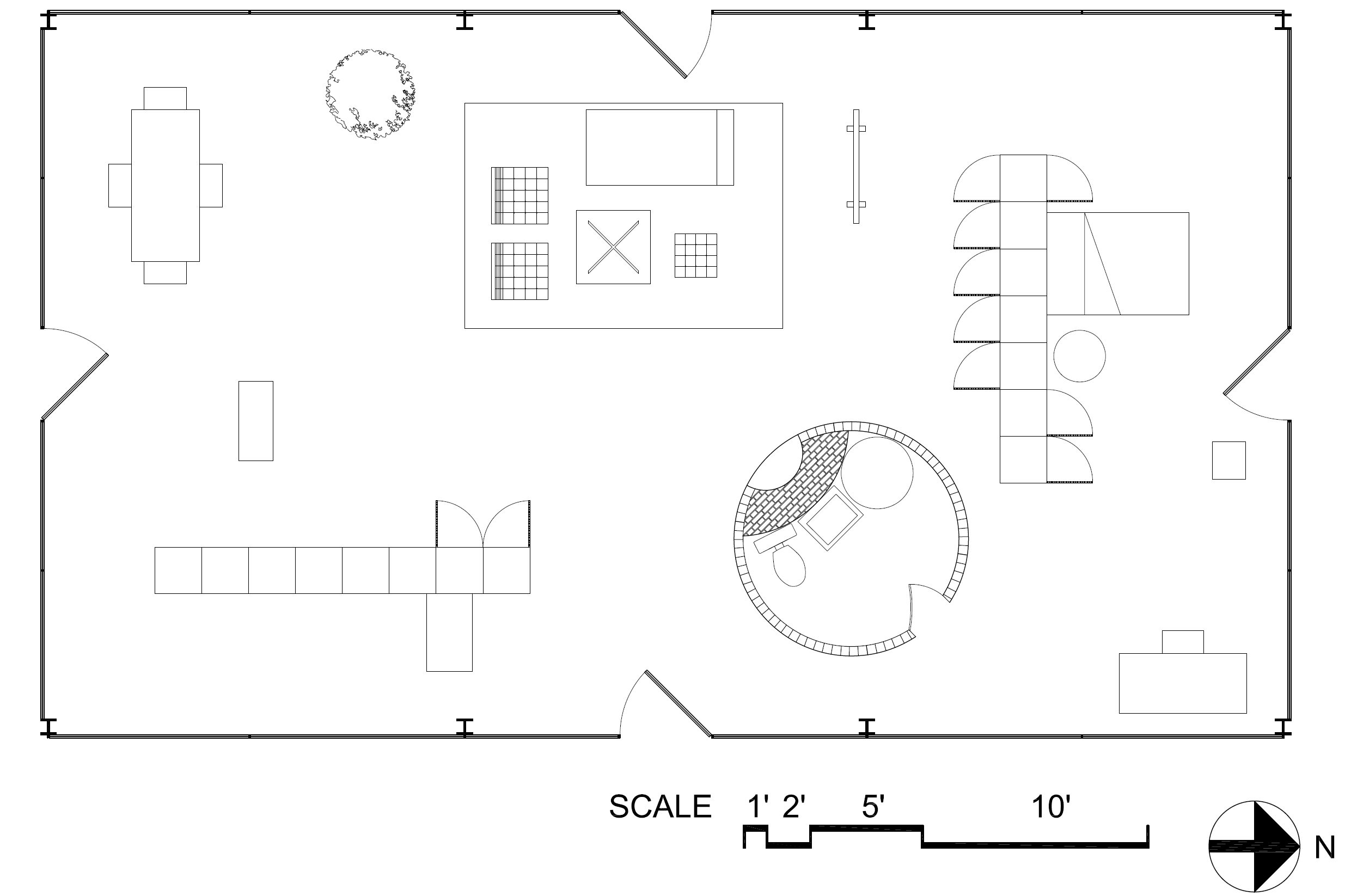 White background with AutoCAD lines sketching the floor plan of furniture in black