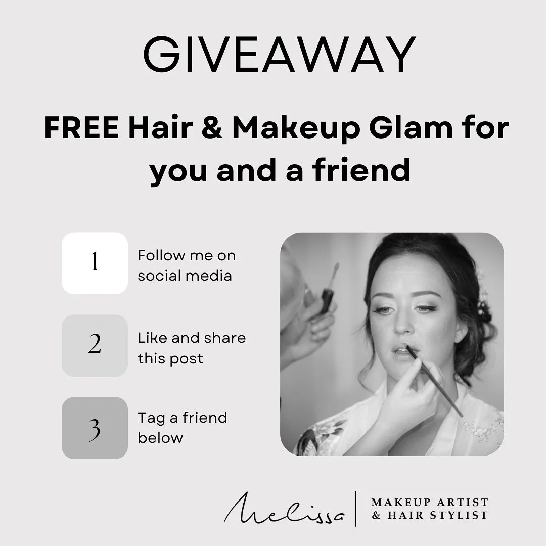 GIVE AWAY ALERT!!!
To mark the launch of my new website I have decided to GIVE AWAY a FREE glam hair and makeup for you and a friend. 
https://www.melissamakeupartist.co.uk
This doesn’t happen very often! Tag away (the more people you add th