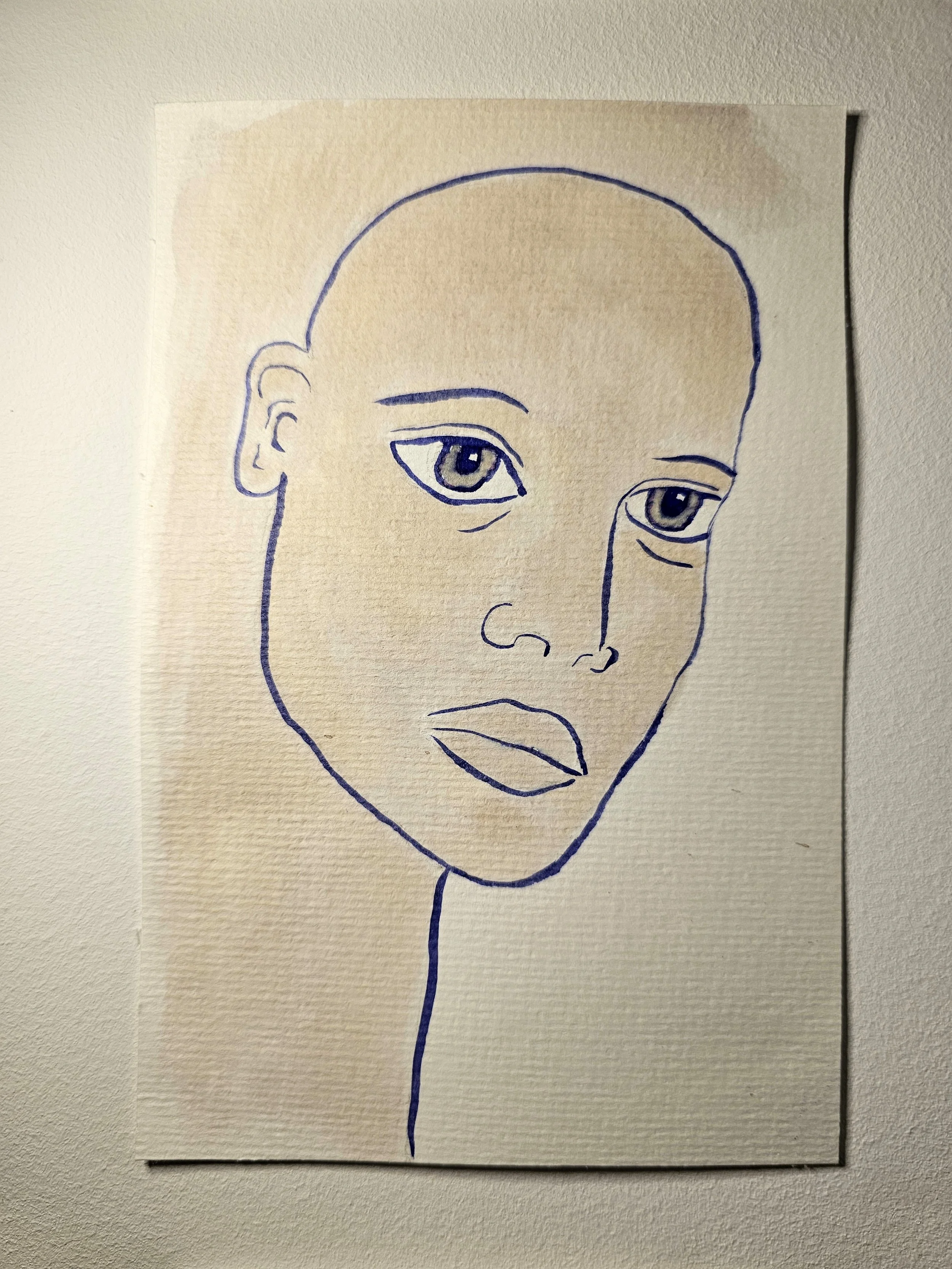 Ink portrait in blue and brown