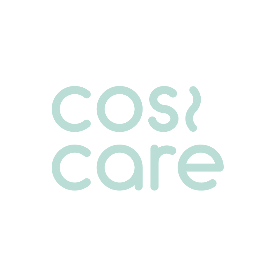 The image contains the words "cozi care" in light teal lowercase letters on a white background.