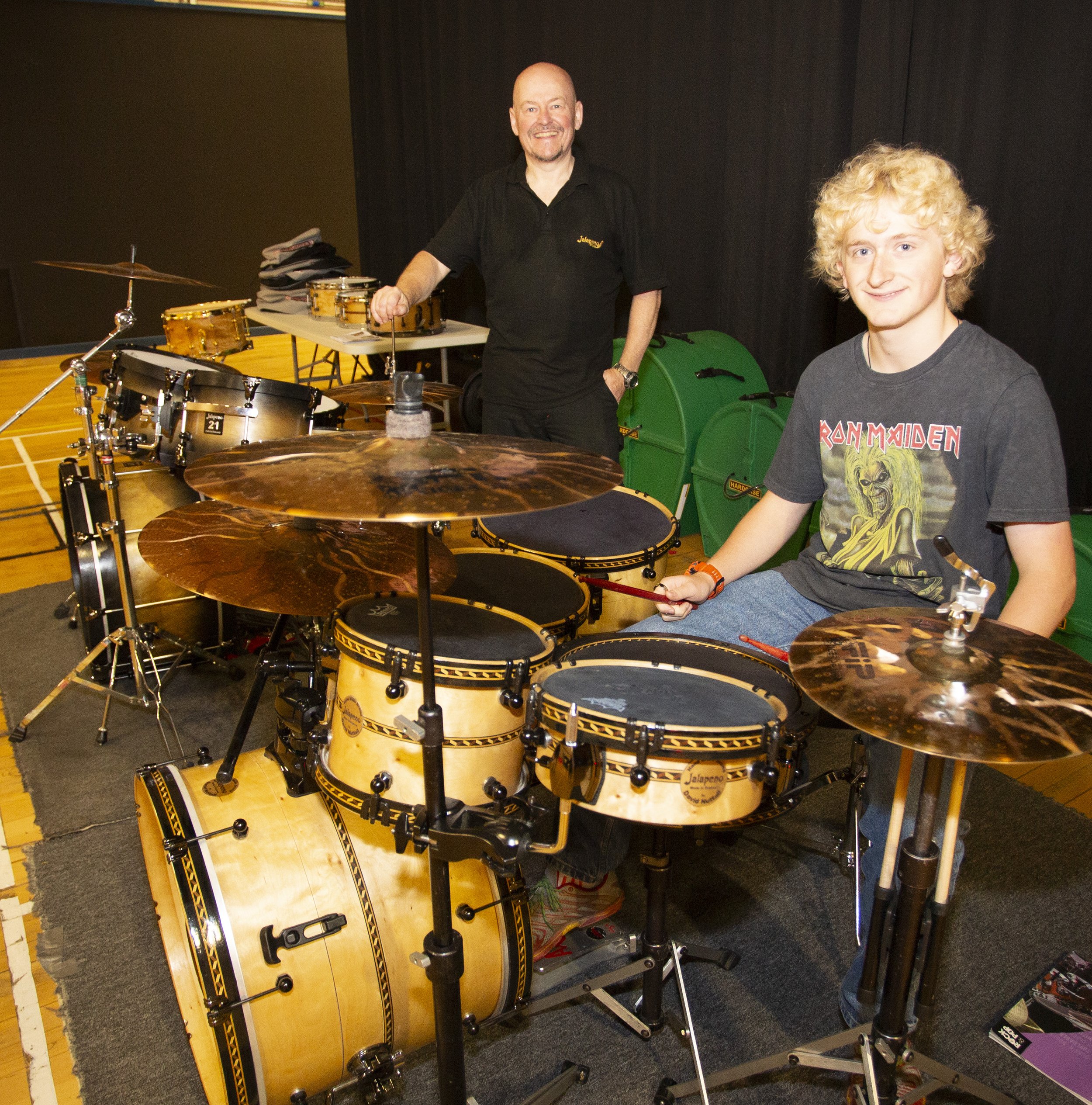 David Nuttall of Jalapeno Drums with young drummer Eddie