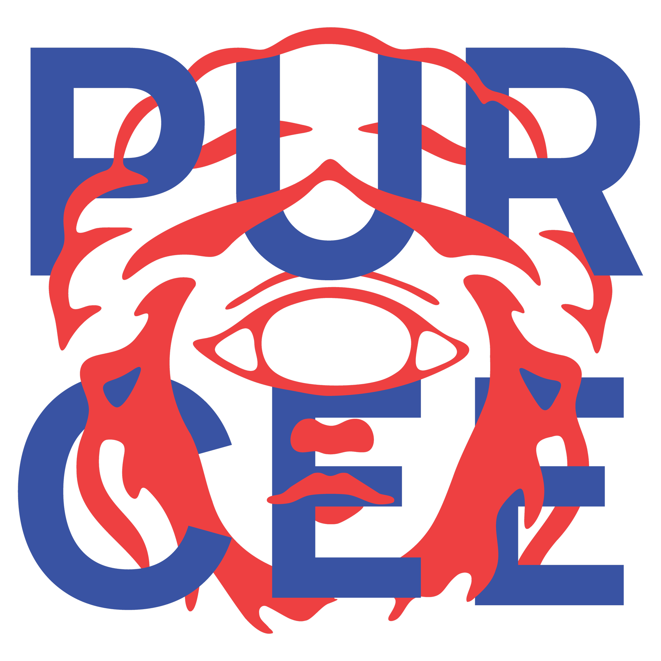 Graphic design featuring the word "RESIST" in blue bold letters layered over a red abstract face outline with fierce eyes and open mouth on a black background.