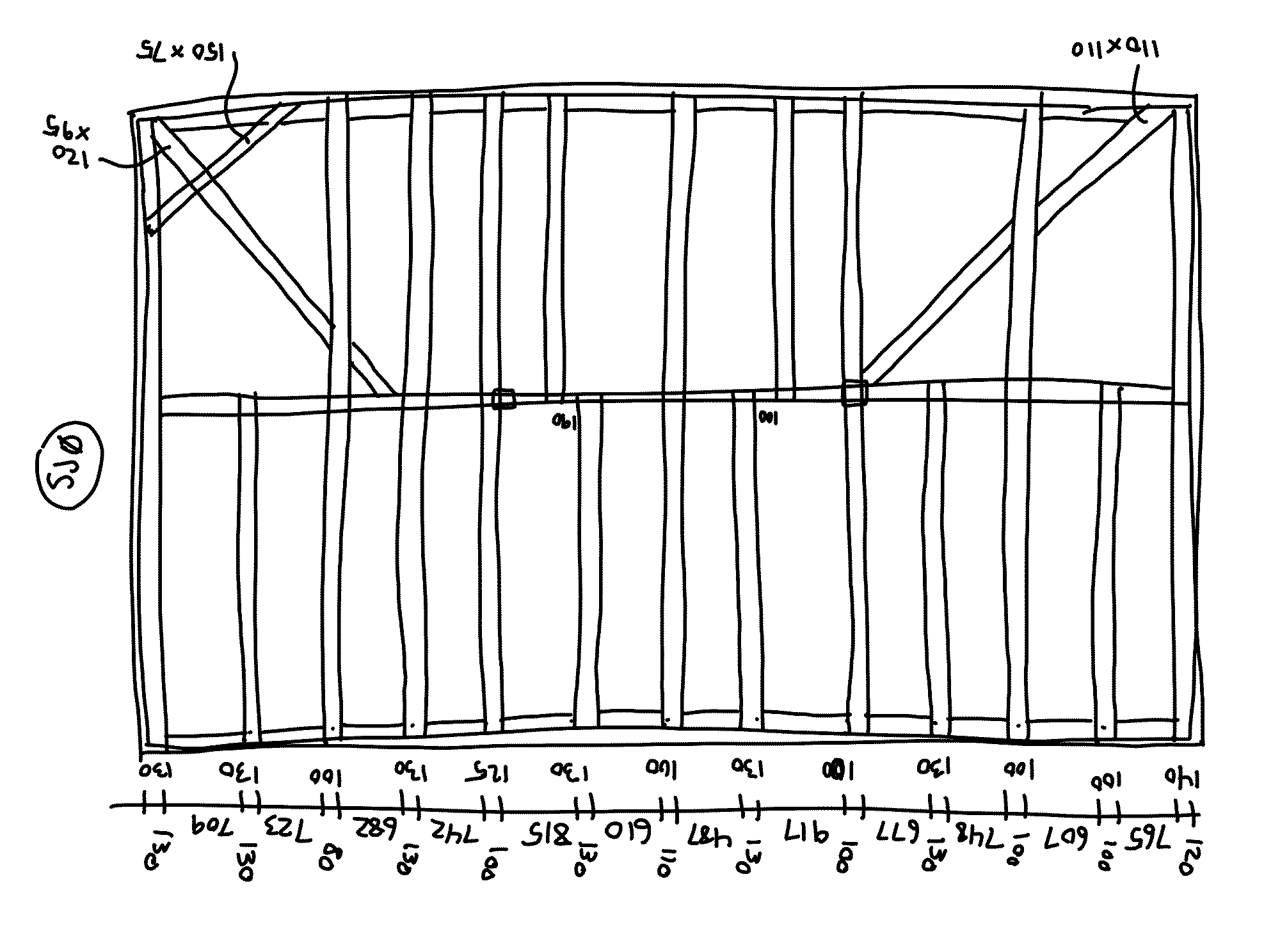 Håndskisse av oppmåling.