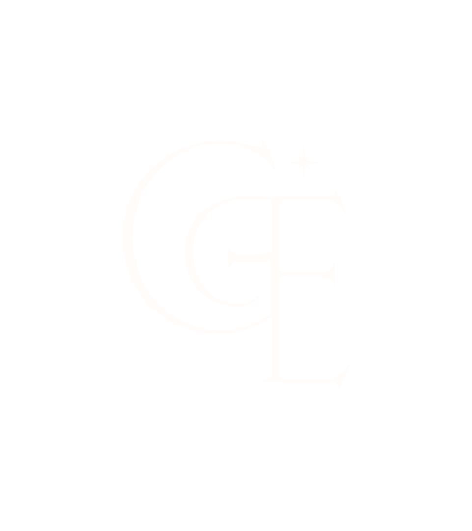 Terracota background with a white - ember themed logo featuring the letters G, E, and a star.