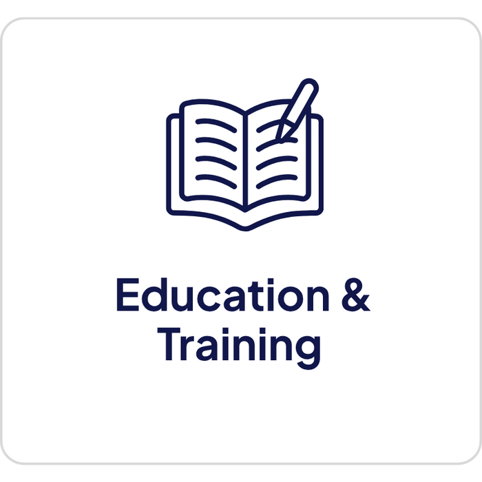 Education and training service represented by a line icon of an open book