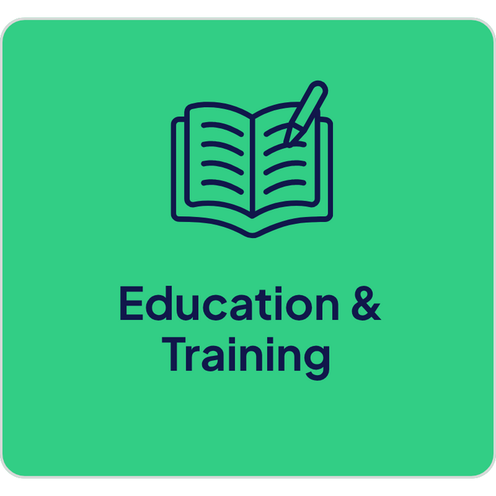 Education and training service represented by a line icon of an open book