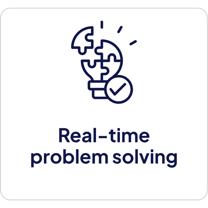 Card displaying a lightbulb and puzzle icon with the text Real-time problem solving and long-term care compliance.