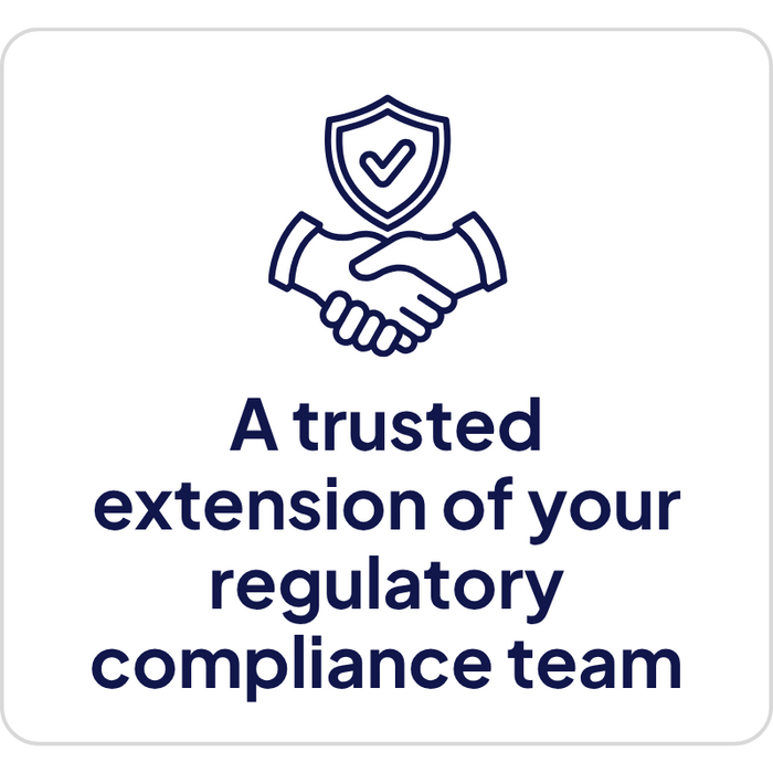 Icon of a handshake and a security icon showcasing regulatory compliance consulting.