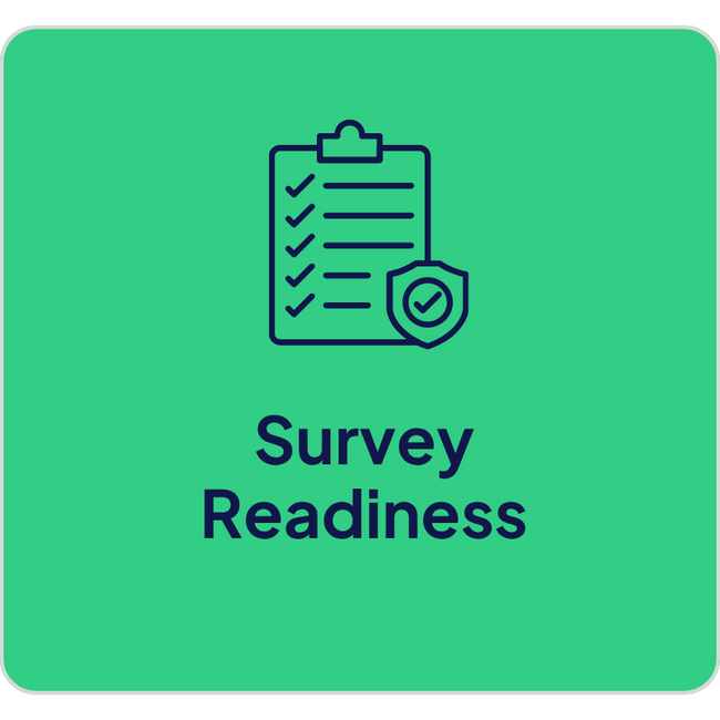 Survey readiness service represented by a line icon of a checklist and shield