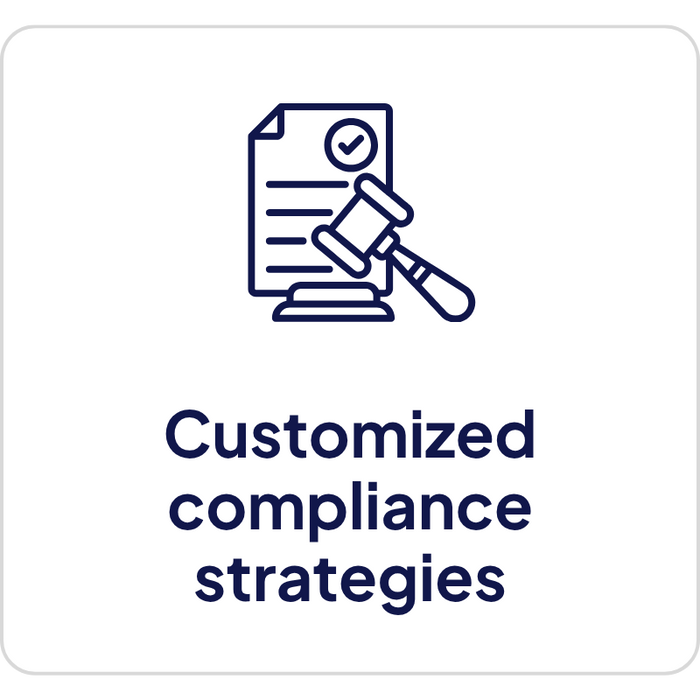 Gavel and paper icon with compliance strategies text for long-term care risk management