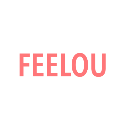 Black background with the word FEELOU in pink capital letters.