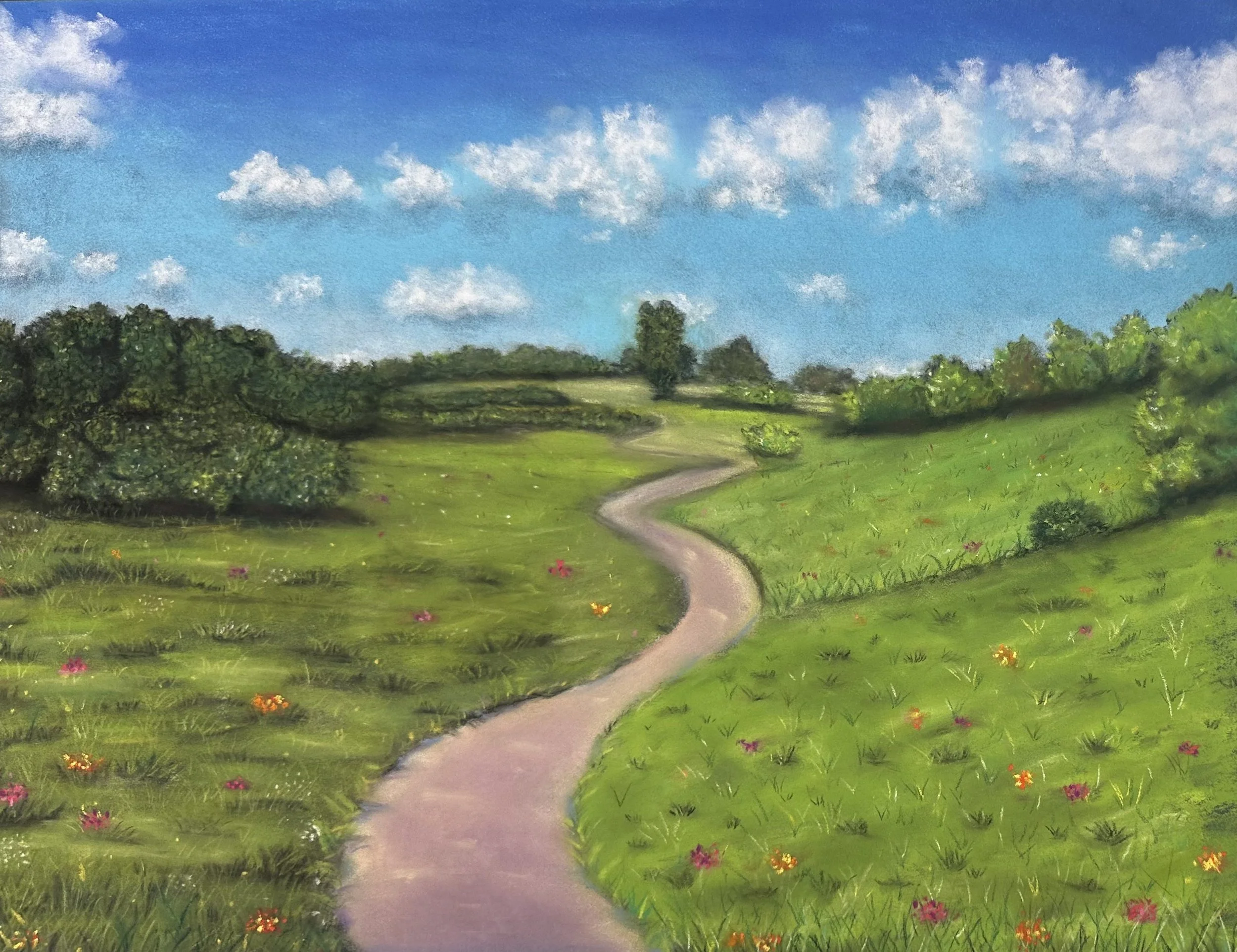 le chemin 
 Pastel sec sur papier
 40x30 cm