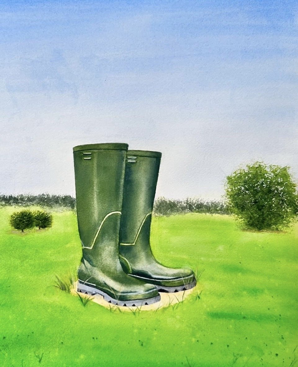 Les bottes de pluie
 Aquarelle sur papier  (Commande)
 70x50 cm