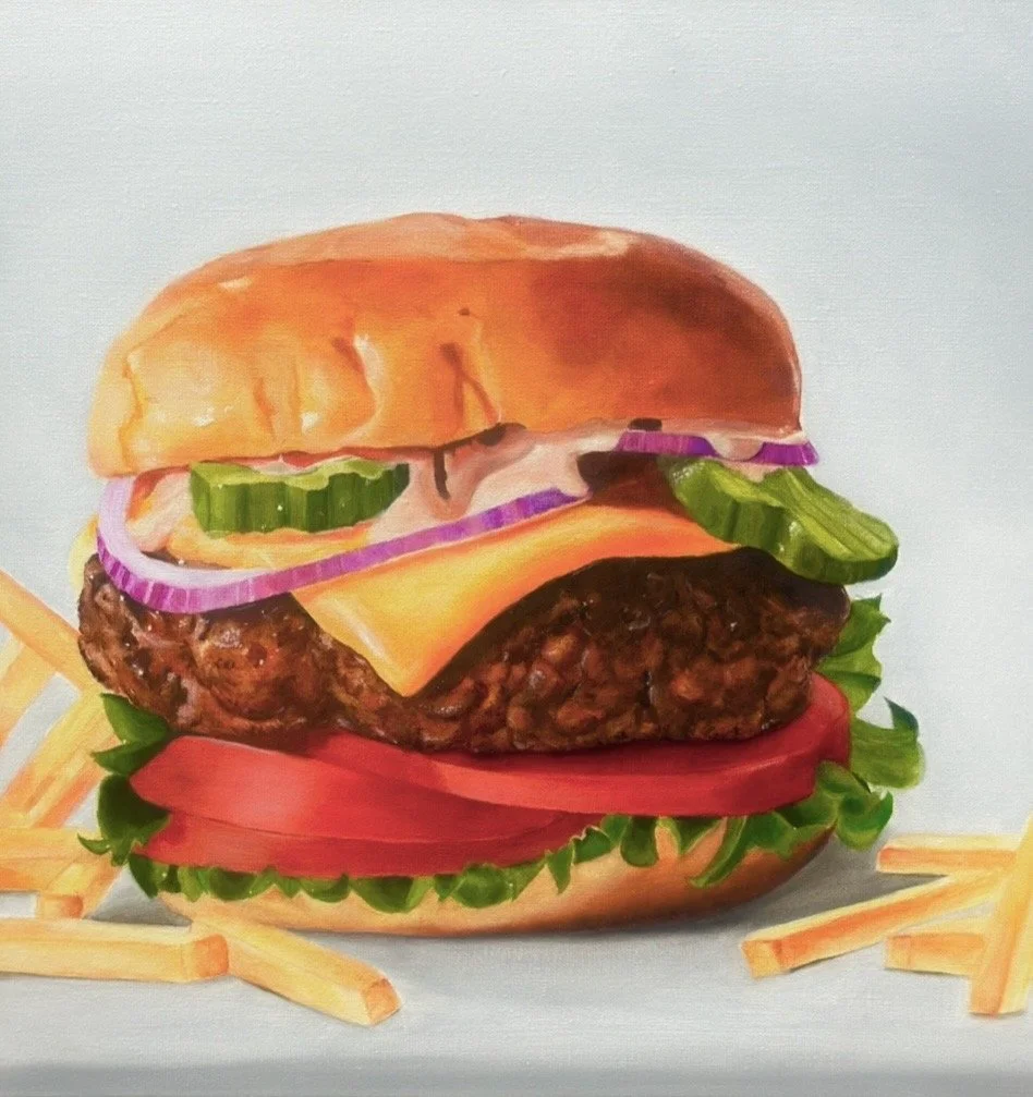 Le burger
 Huile sur toile
 40x40 cm (commande)