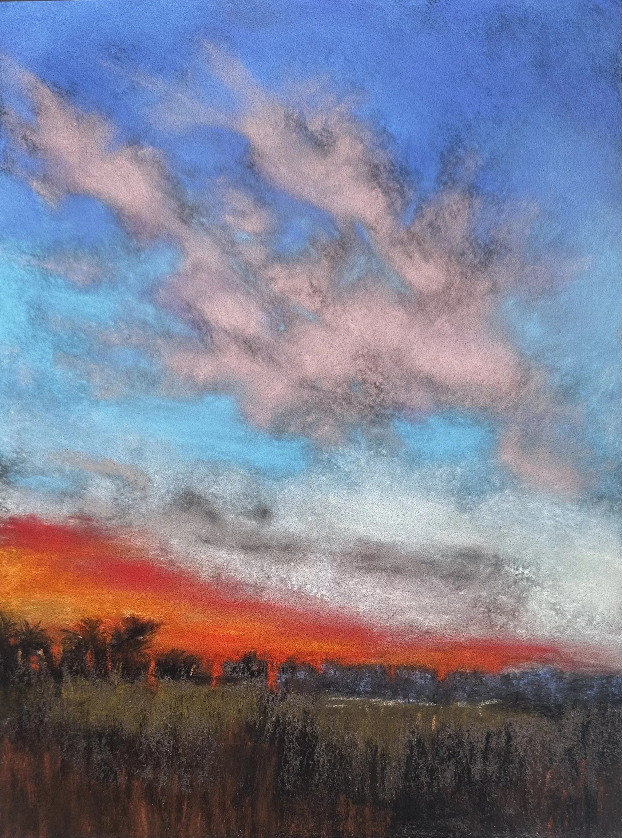 Lever de soleil 
 Pastel sec sur papier
 32x24 cm