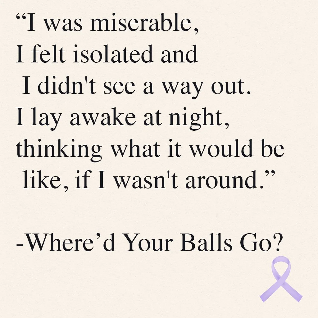 Inspirational quote about feeling isolated and lost, with a purple awareness ribbon in the bottom right corner.