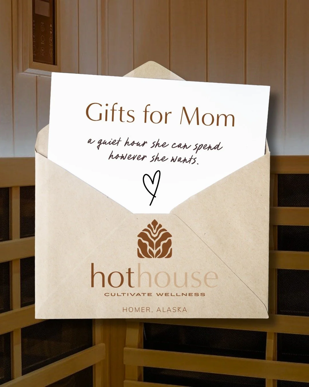 Mother's Day is Sunday. A hothouse gift card is the kind of gift that doesn't sit in a drawer.

Private sauna sessions, contrast therapy, and a session hour she can spend however she wants. Available in any amount, redeemable for any service.

Link i