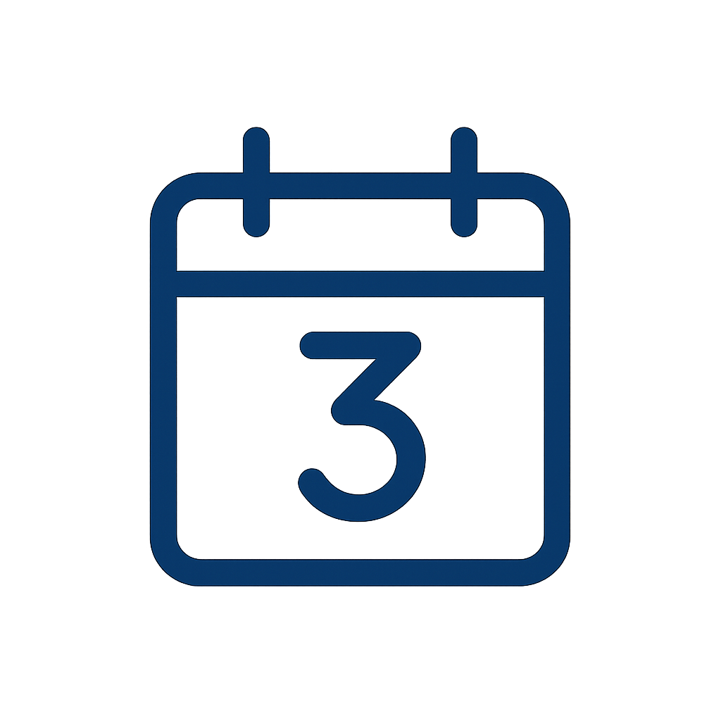 Icon of a calendar displaying the number 3, representing the date.