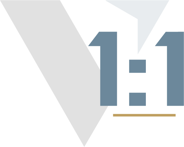 Close-up of a badge or sticker with the number 11 and 1 in blue, and a white check mark or V shape in the background