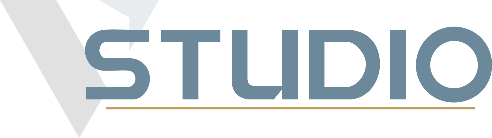 Logo with the word 'STUDIO' in blue text and a gray triangular shape on the left.