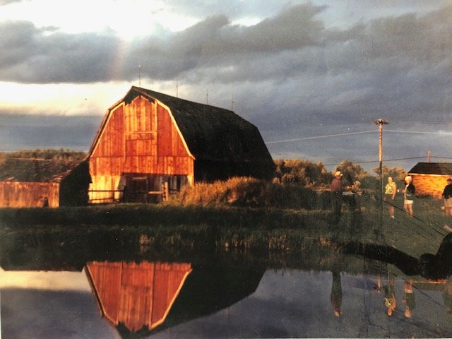 The farm in Ashland, with grandparents on the banks of the new trout pond. Photo by Aunt Ruth Grambort.